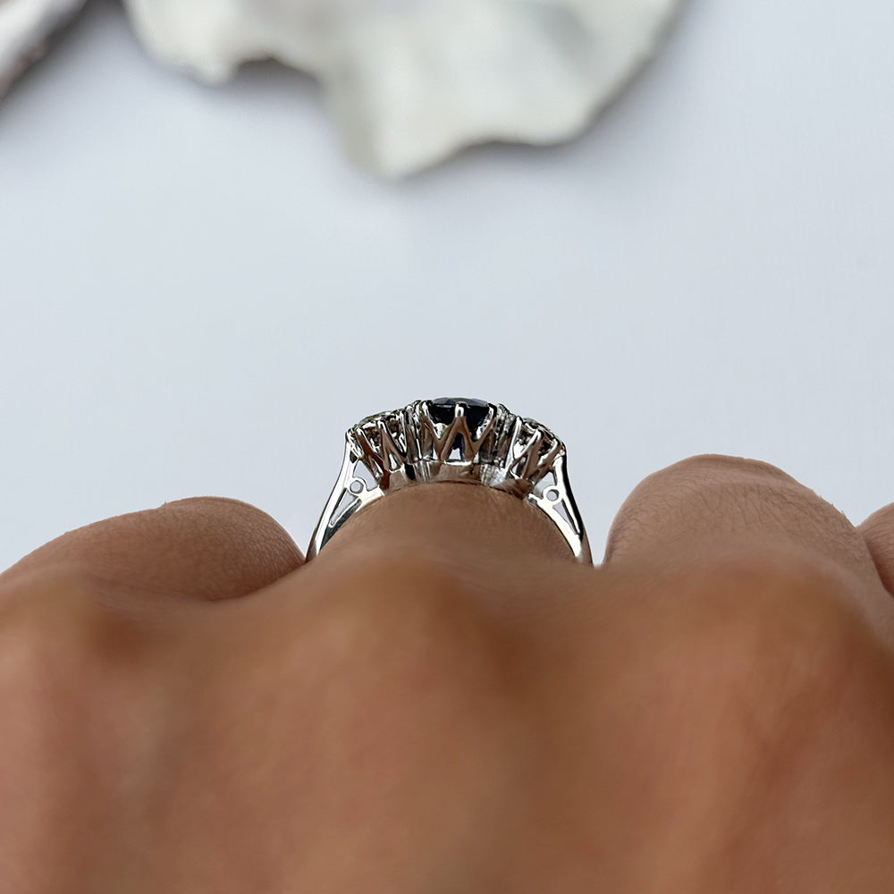 Vintage Platinum 1.50ct Sapphire & 0.30ct Diamond Trilogy Ring