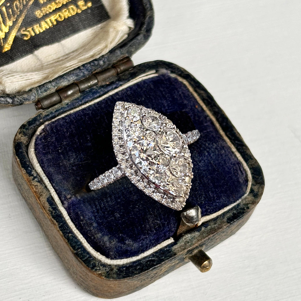 Vintage 18ct White Gold 0.95ct Diamond Marquise Cluster Ring