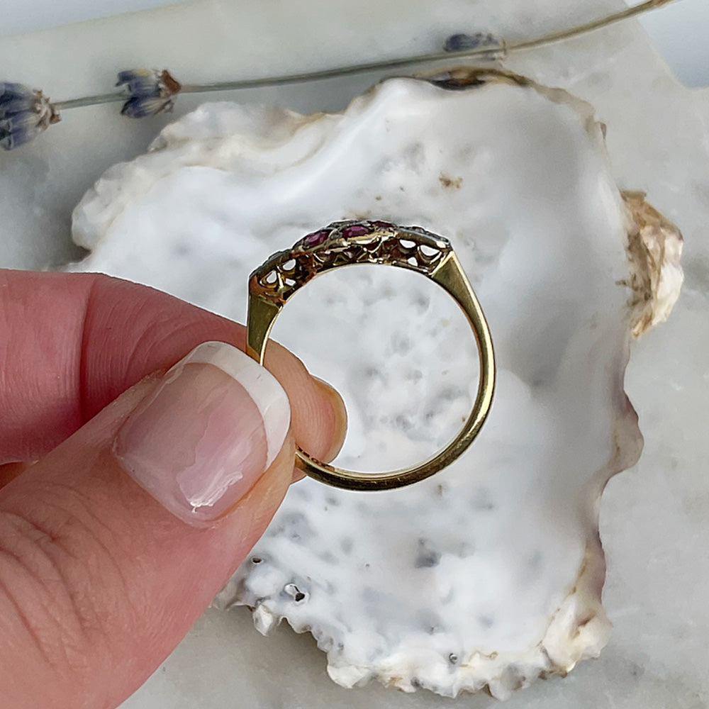 c1950’s Art Deco Ruby & Diamond Cluster Ring