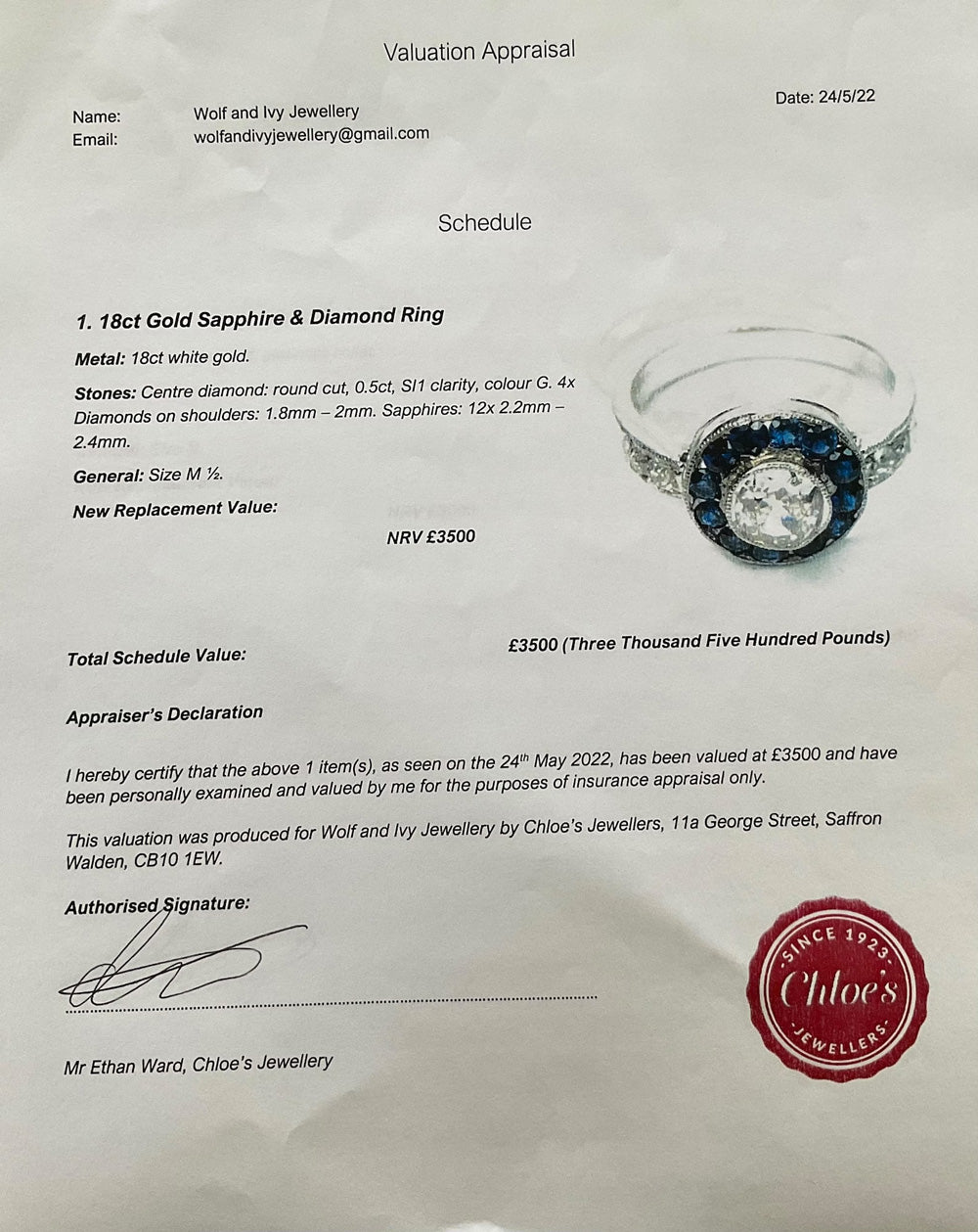 Edwardian Antique Diamond & Sapphire Target Engagement Ring