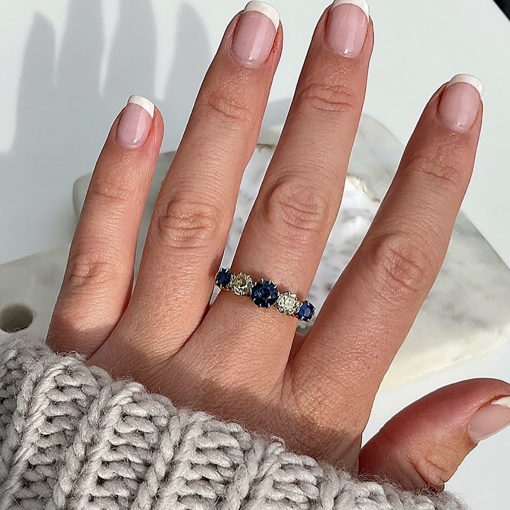 Early 20th Century Antique Sapphire & Diamond Five Stone Ring