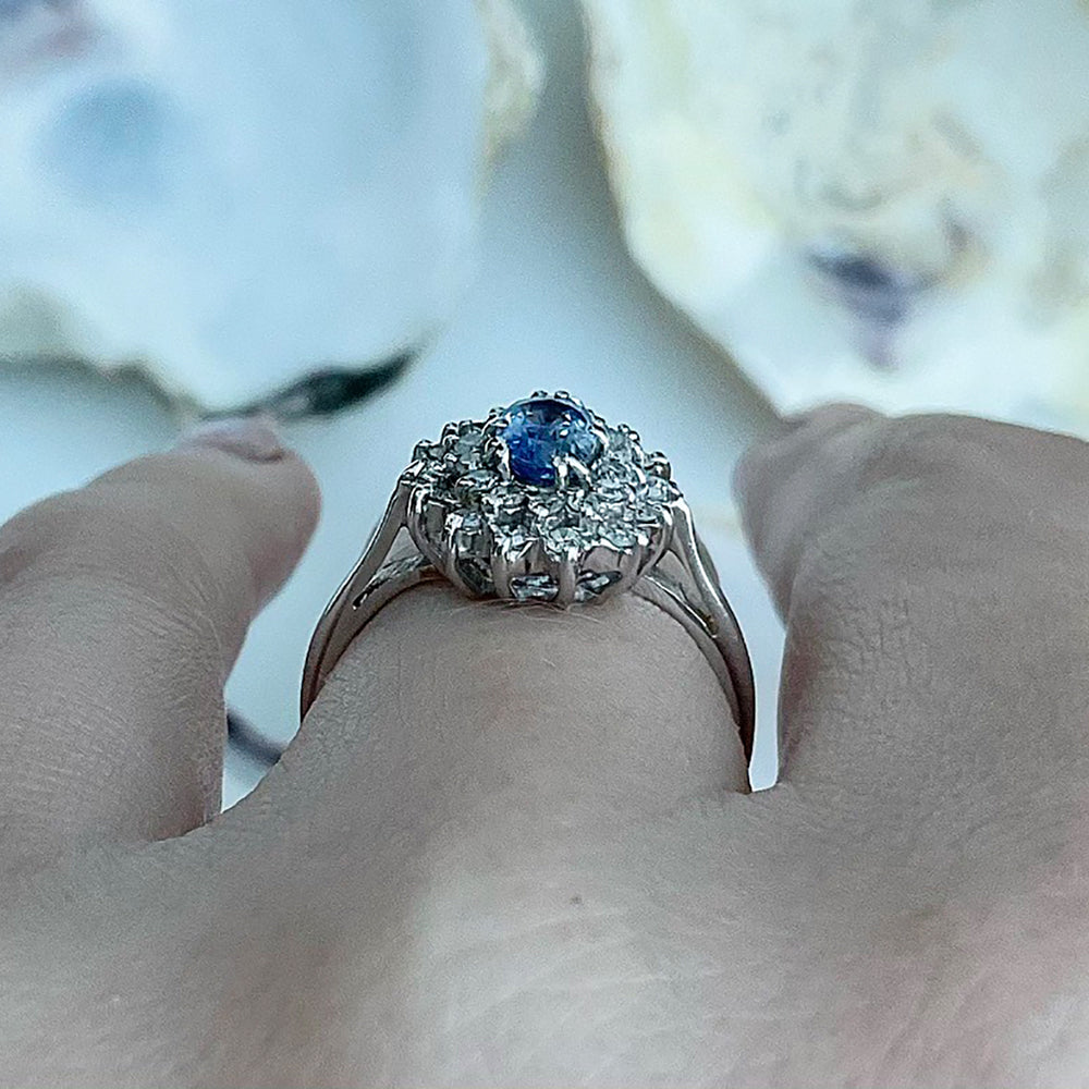 Vintage 1989 Sapphire & Diamond Cluster Ring