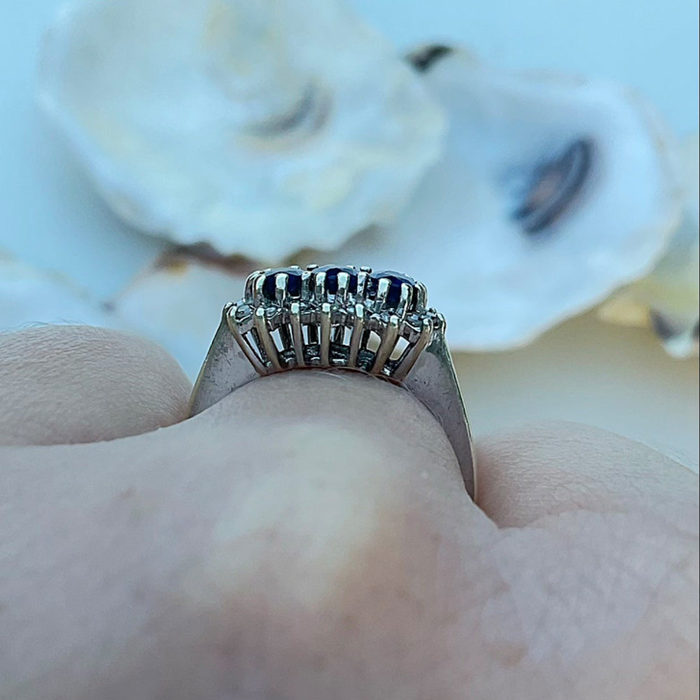 Vintage Sapphire & Diamond Trilogy Cluster Ring