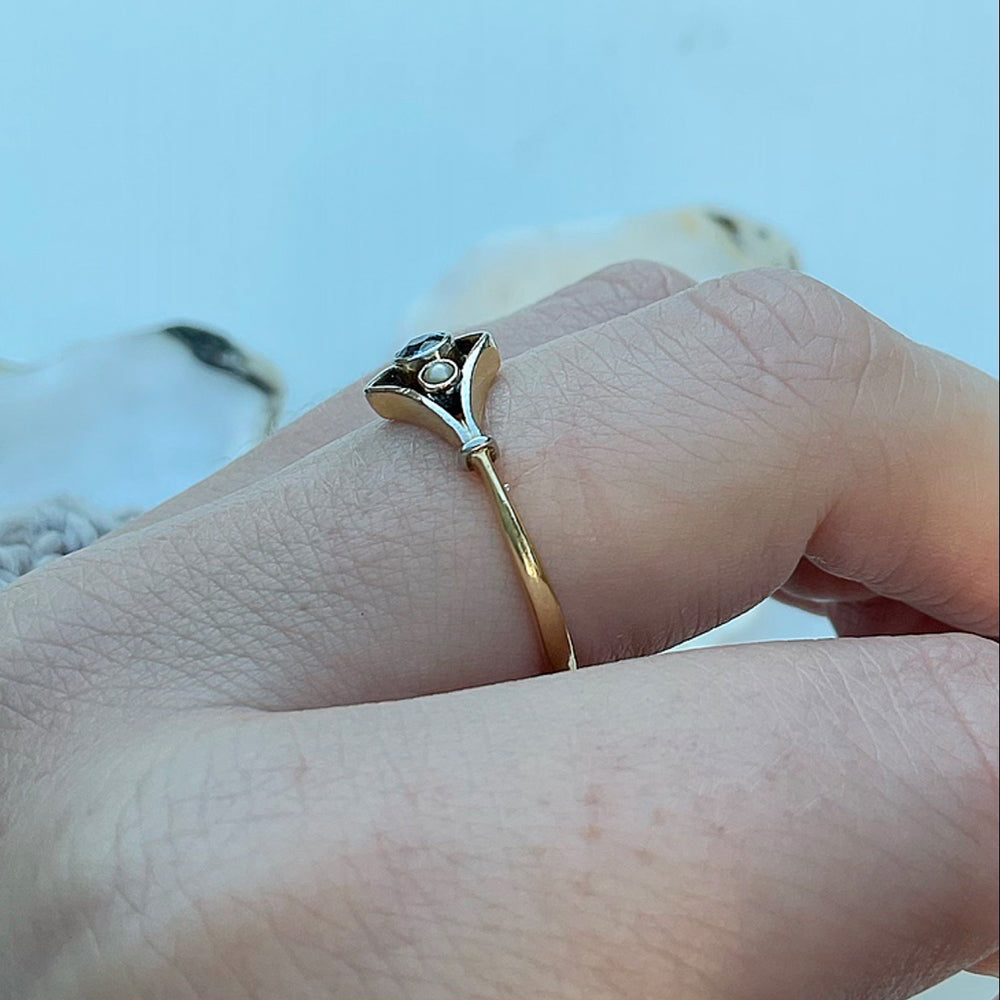 Vintage Sapphire & Split Pearl Three Stone Ring