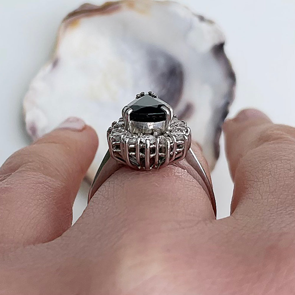 Vintage Pear Cut Sapphire & Diamond Cluster Ring