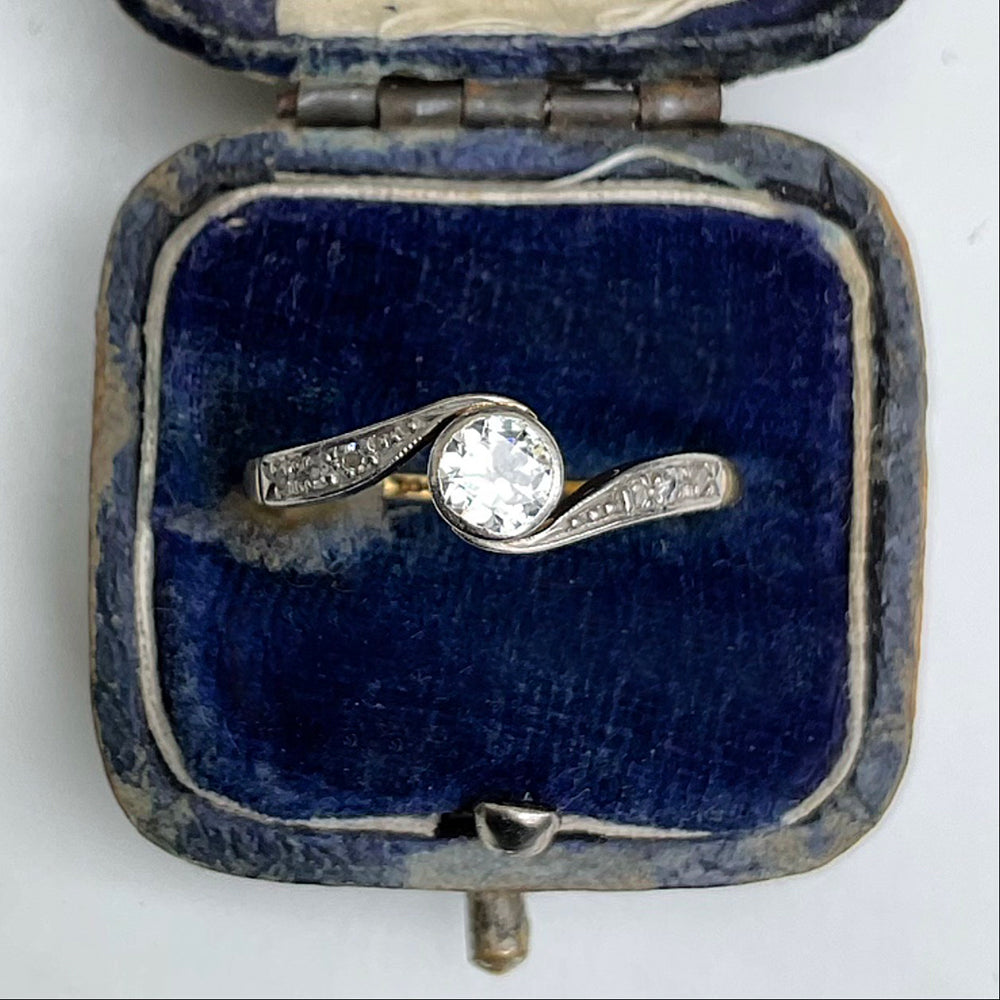 Edwardian Antique Diamond Crossover Engagement Ring