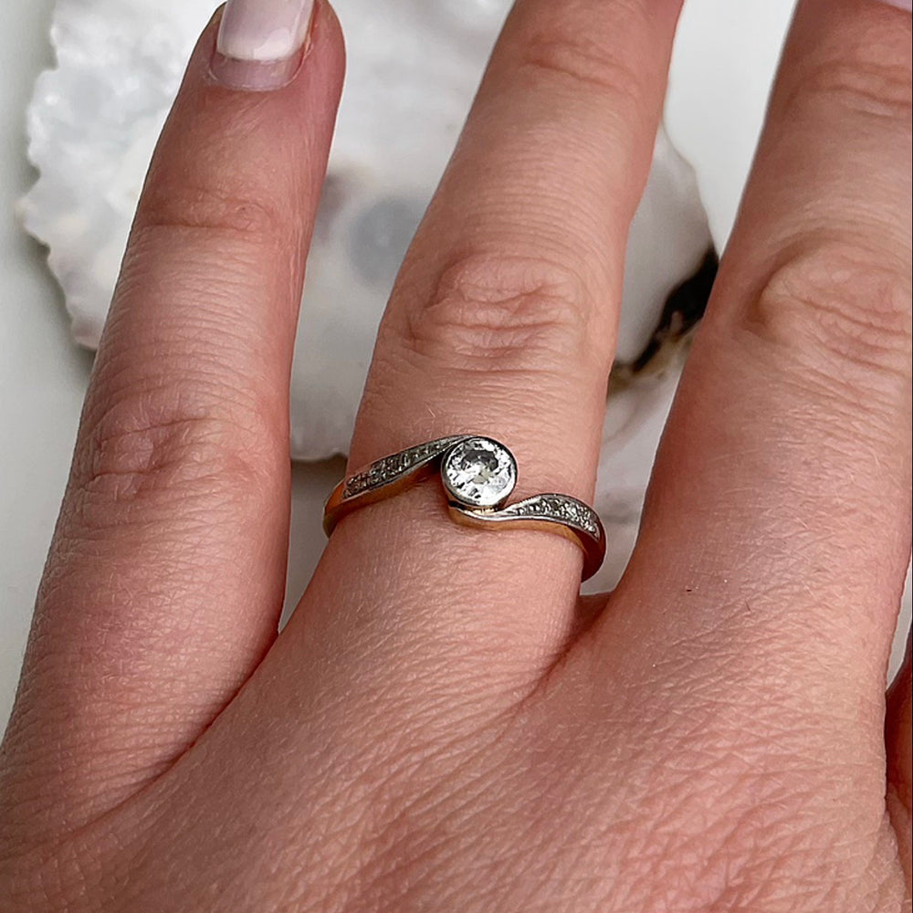 Edwardian Antique Diamond Crossover Engagement Ring