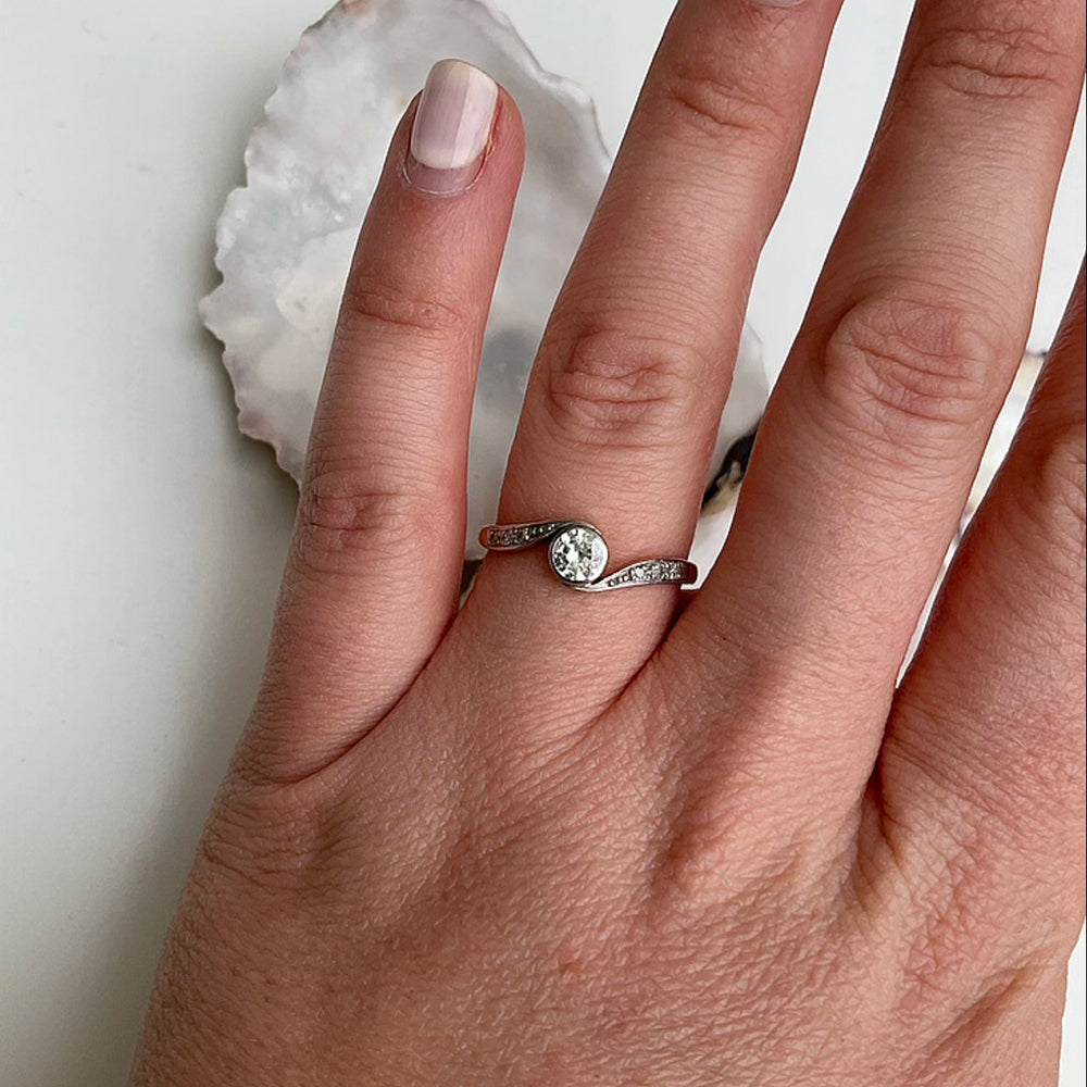 Edwardian Antique Diamond Crossover Engagement Ring