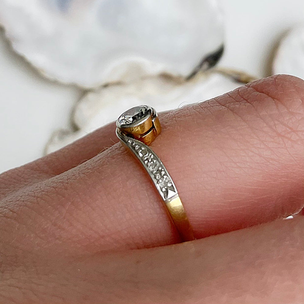 Edwardian Antique Diamond Crossover Engagement Ring
