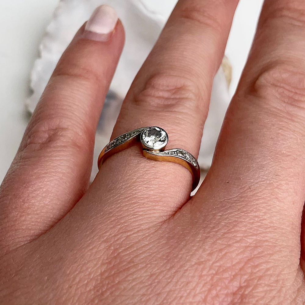 Edwardian Antique Diamond Crossover Engagement Ring