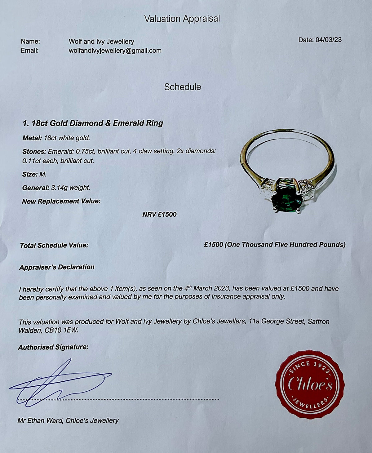 Vintage Emerald & Diamond Trilogy Ring