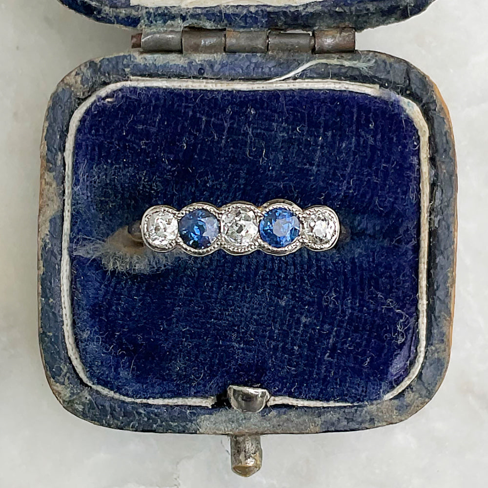 c1990’s Vintage Sapphire & Diamond Five Stone Eternity Ring