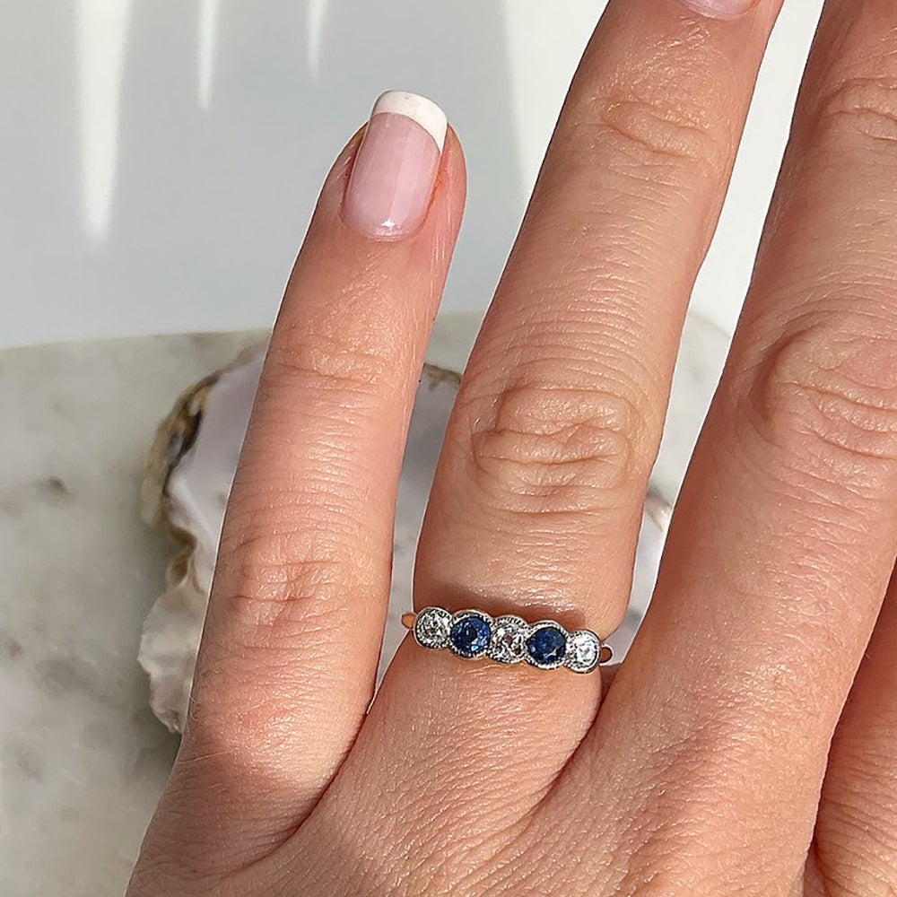 c1990’s Vintage Sapphire & Diamond Five Stone Eternity Ring