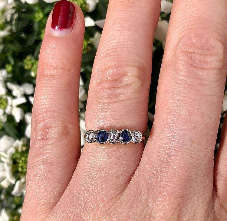 c1990’s Vintage Sapphire & Diamond Five Stone Eternity Ring