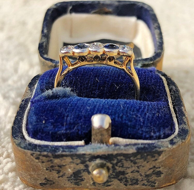 c1990’s Vintage Sapphire & Diamond Five Stone Eternity Ring