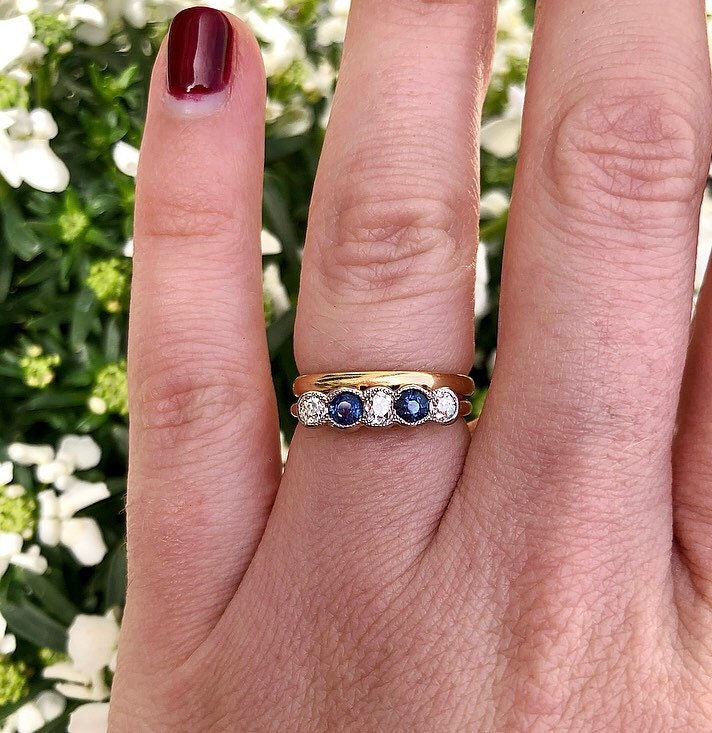 c1990’s Vintage Sapphire & Diamond Five Stone Eternity Ring