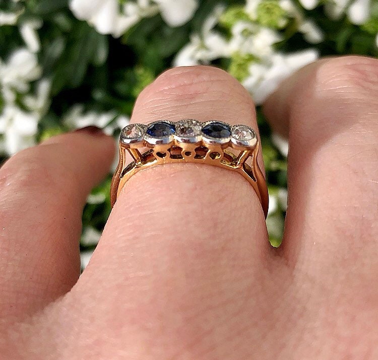 c1990’s Vintage Sapphire & Diamond Five Stone Eternity Ring