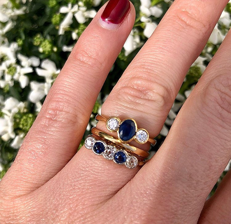 c1990’s Vintage Sapphire & Diamond Five Stone Eternity Ring