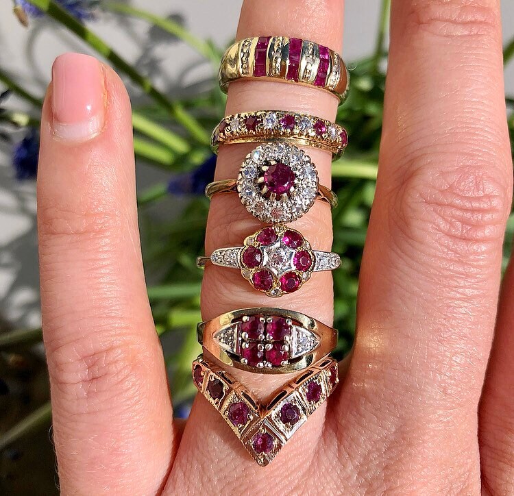 1987 Vintage Ruby & Diamond Half Eternity Band Ring