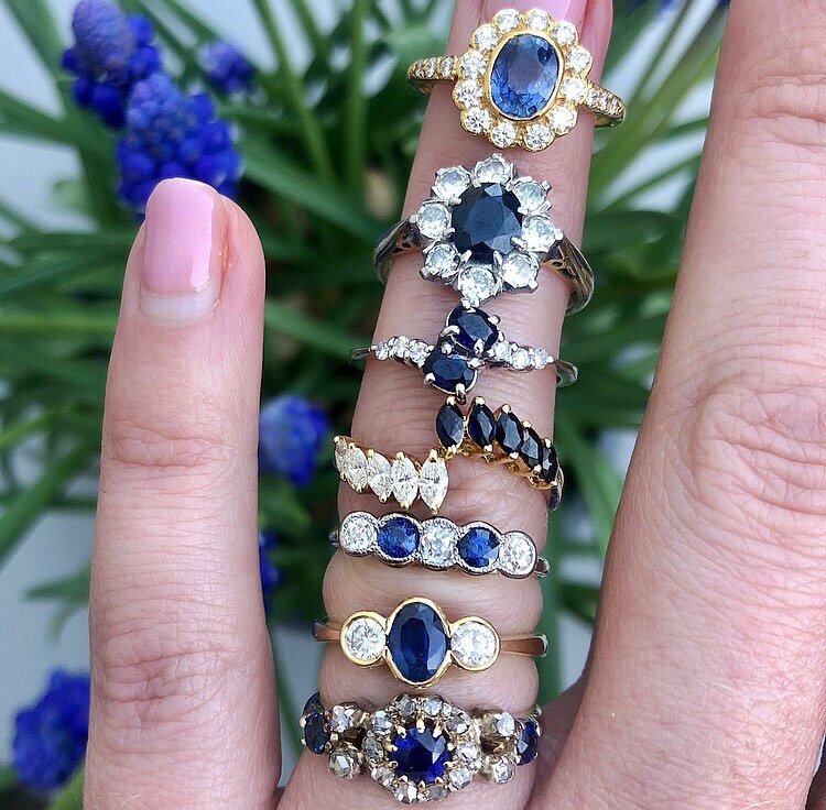 c1990’s Vintage Sapphire & Diamond Five Stone Eternity Ring
