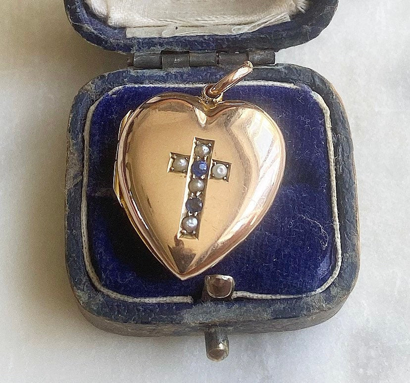 Edwardian Antique Pearl & Garnet Gold Locket