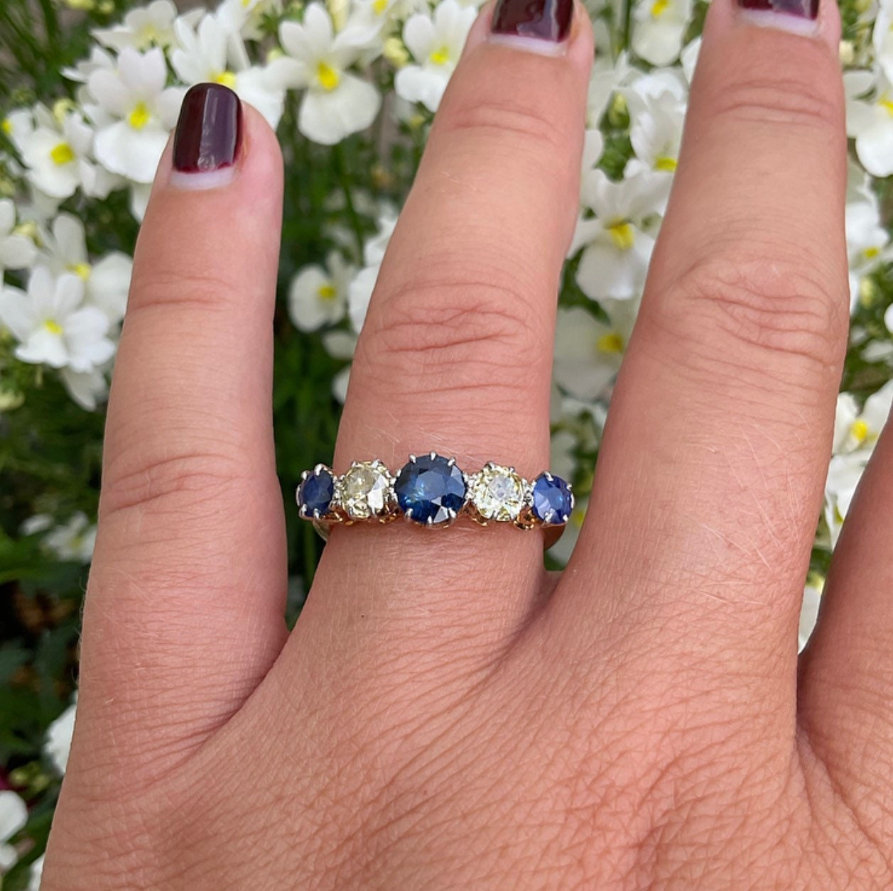 Early 20th Century Antique Sapphire & Diamond Five Stone Ring