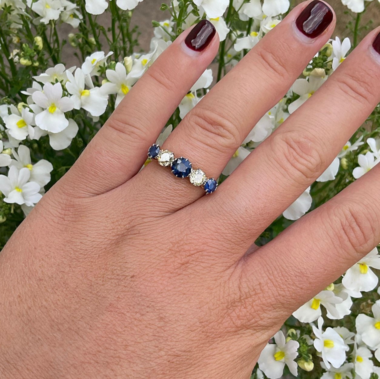 Early 20th Century Antique Sapphire & Diamond Five Stone Ring