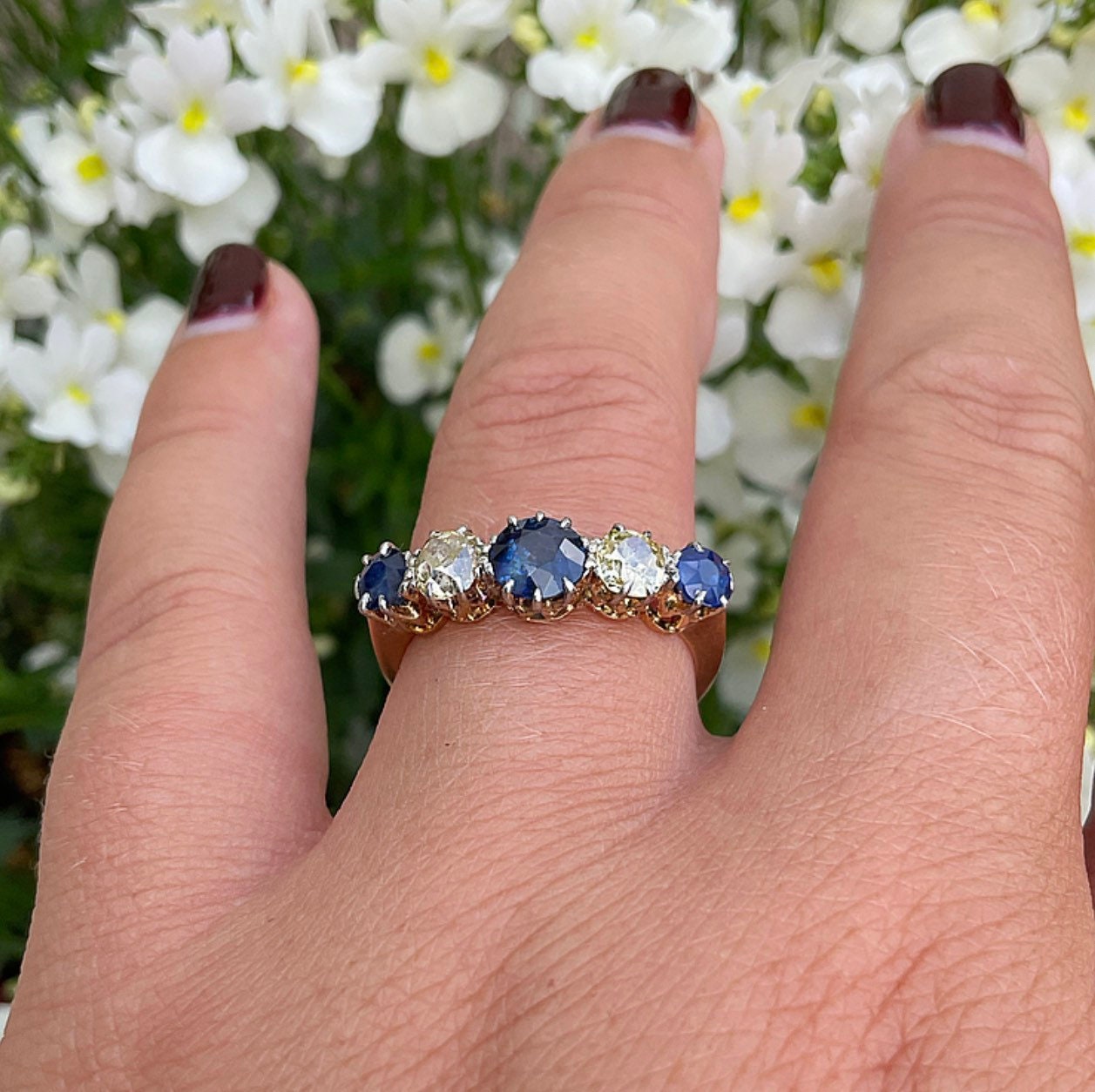 Early 20th Century Antique Sapphire & Diamond Five Stone Ring