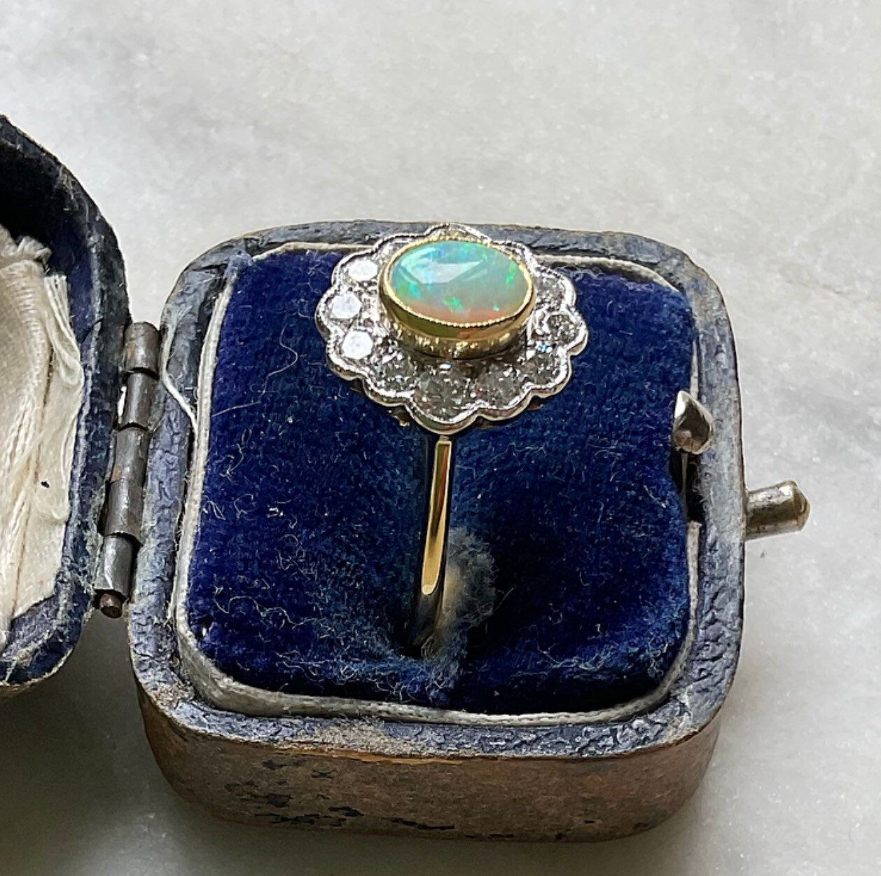 Vintage 1988 Opal & Diamond Cluster Engagement Ring