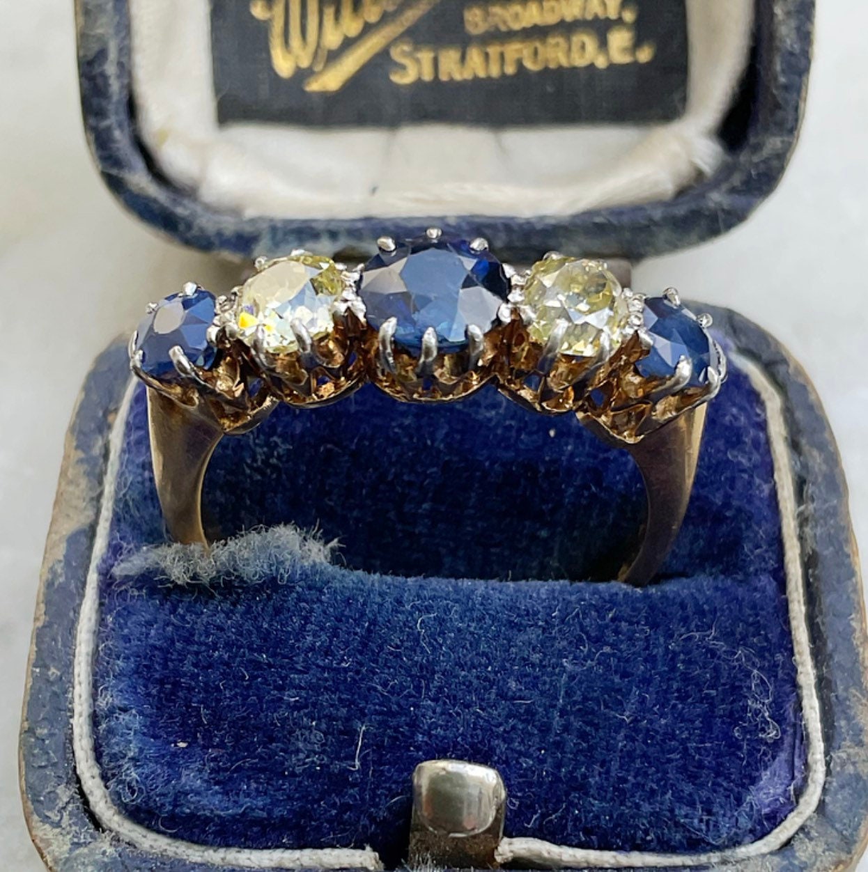 Early 20th Century Antique Sapphire & Diamond Five Stone Ring