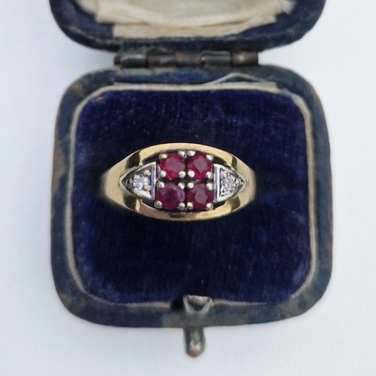 Vintage 1979 Ruby & Diamond Gypsy Style Ring