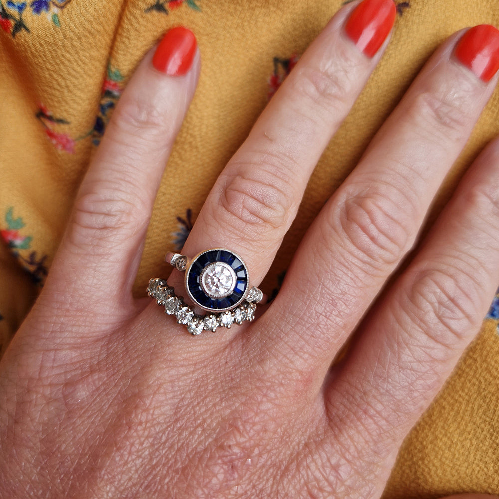 c1980’s Vintage Sapphire & Diamond Platinum Target Ring