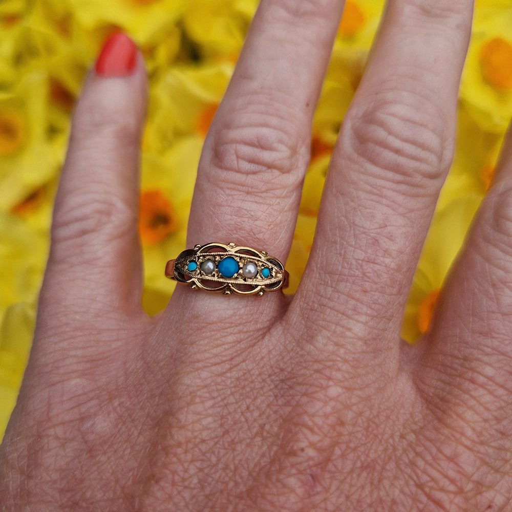 1993 Turquoise & Seed Pearl Ring