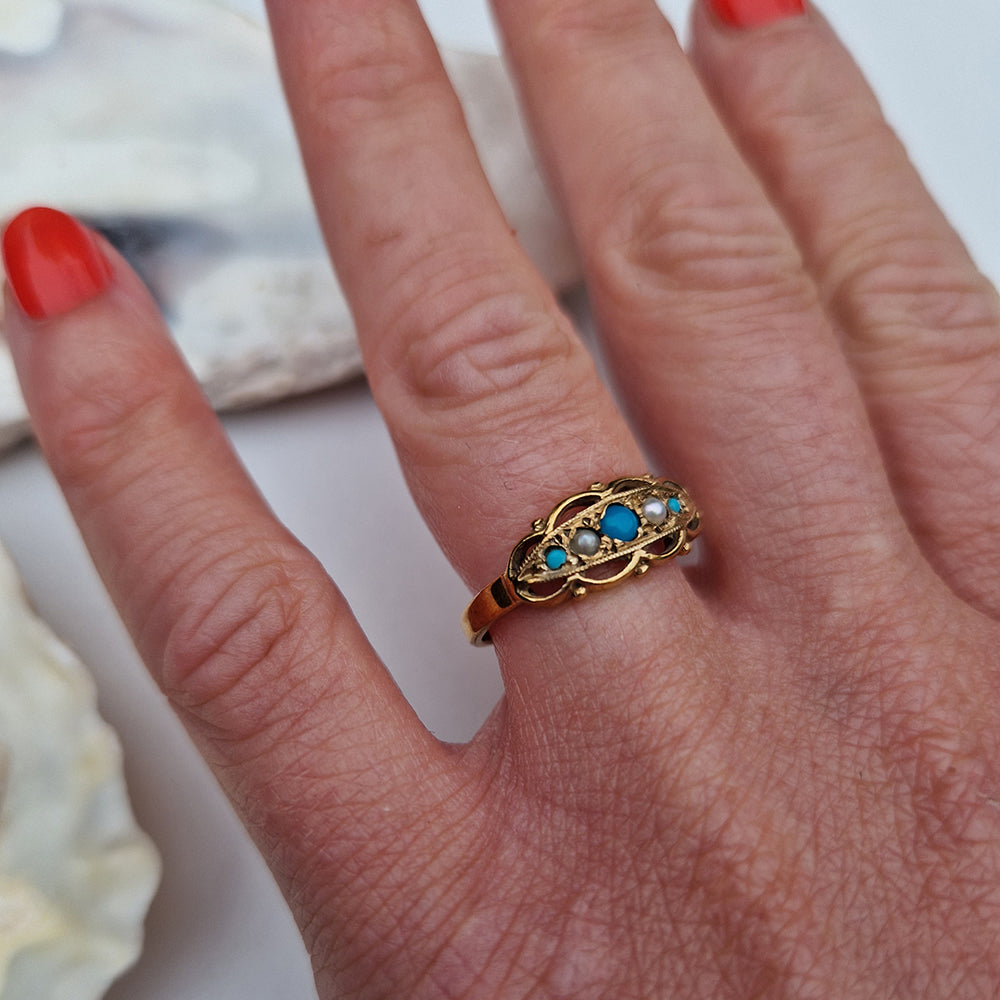 1993 Turquoise & Seed Pearl Ring