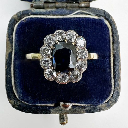 Vintage Sapphire & Diamond Cluster Ring