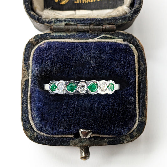 Vintage Emerald & Diamond Half Eternity Band