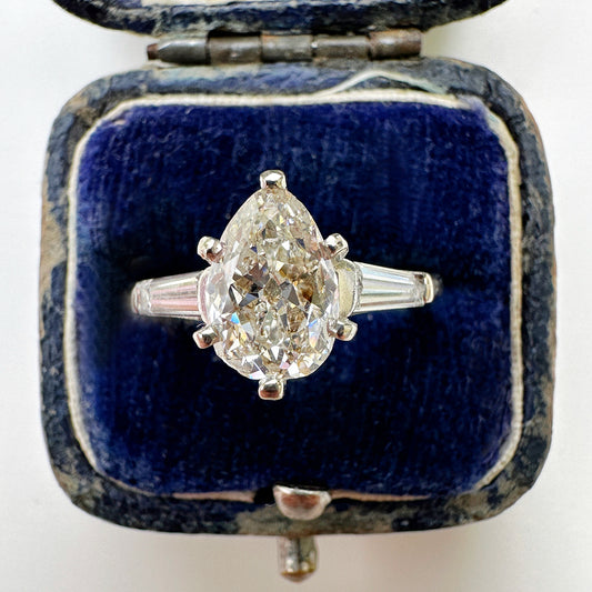 Vintage Pear & Baguette Cut Diamond Trilogy Engagement Ring