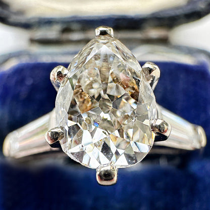 Vintage Pear & Baguette Cut Diamond Trilogy Engagement Ring