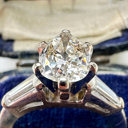 Vintage Pear & Baguette Cut Diamond Trilogy Engagement Ring