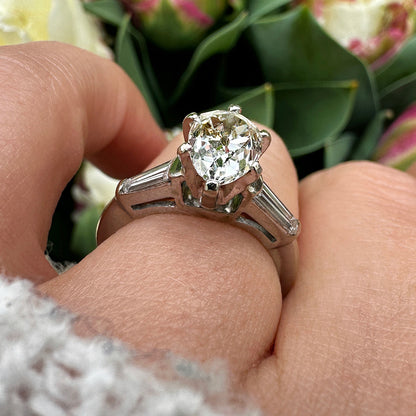 Vintage Pear & Baguette Cut Diamond Trilogy Engagement Ring