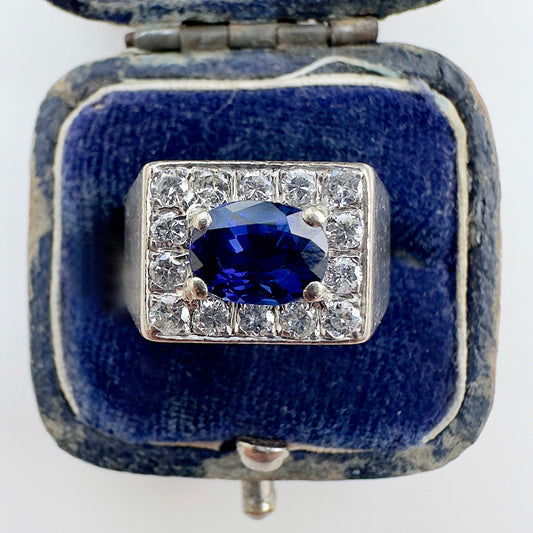 Vintage Art Deco Sapphire & Diamond Cluster Ring