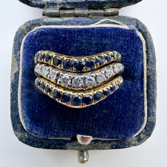Vintage Sapphire & Diamond Wishbone Rings - SET OF 3
