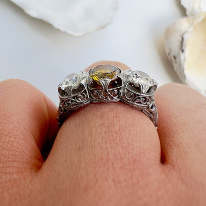 Vintage Platinum Diamond Trilogy Ring