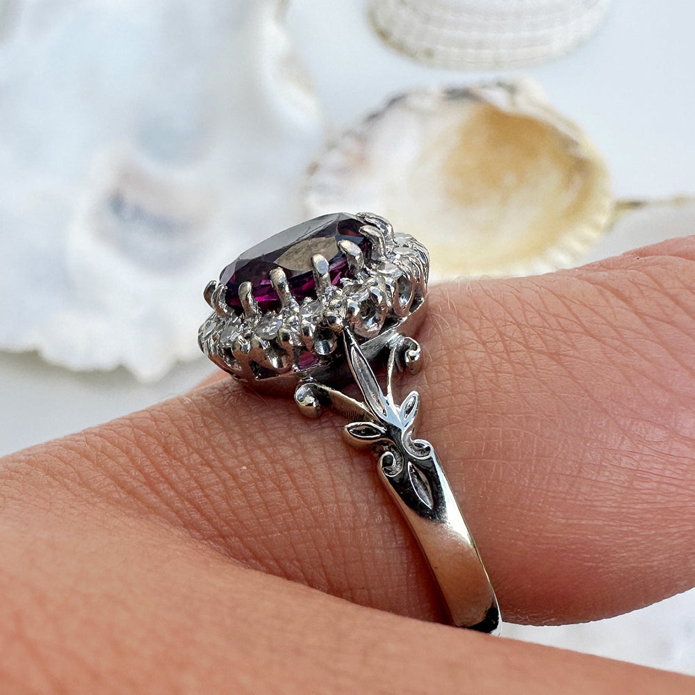 Vintage Amethyst & Diamond Cluster Ring