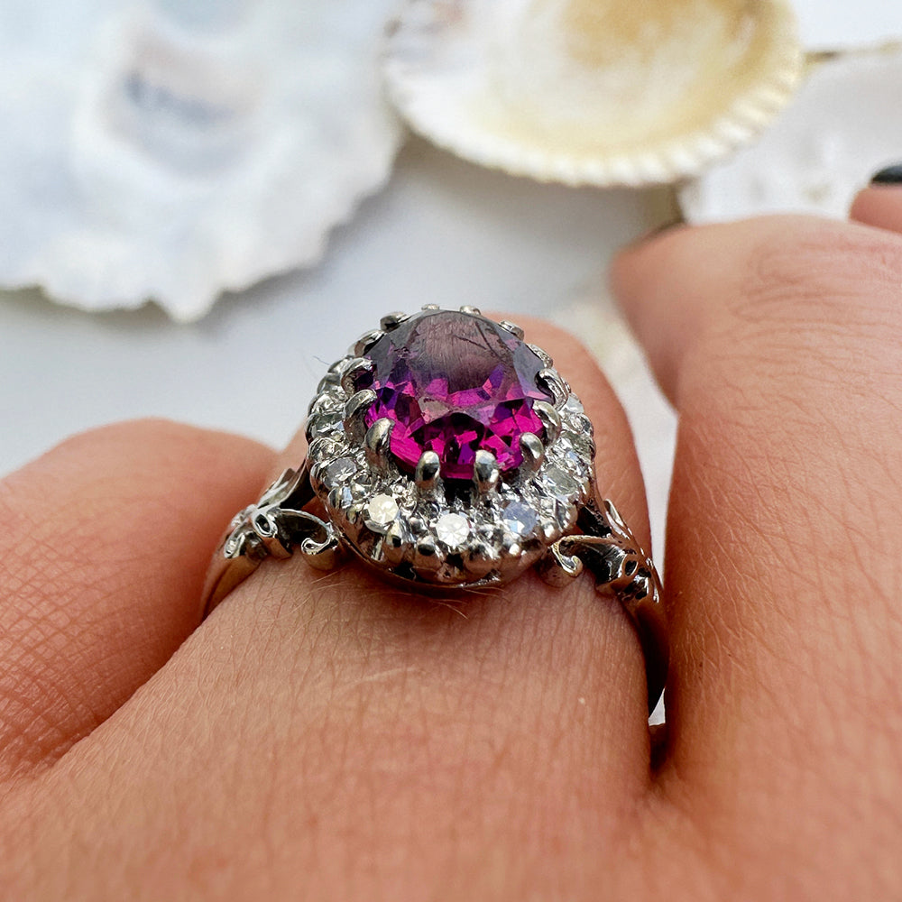 Vintage Amethyst & Diamond Cluster Ring