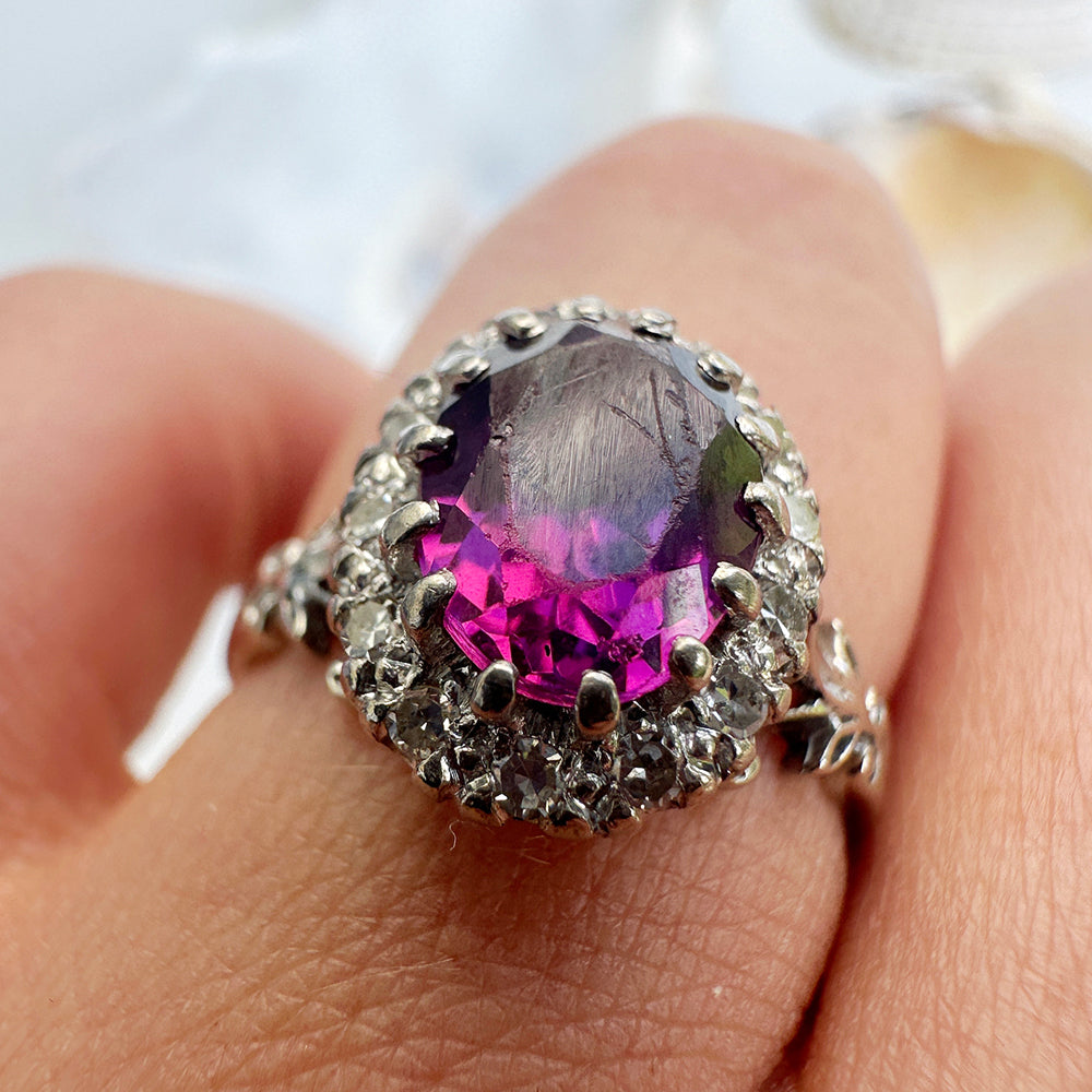 Vintage Amethyst & Diamond Cluster Ring