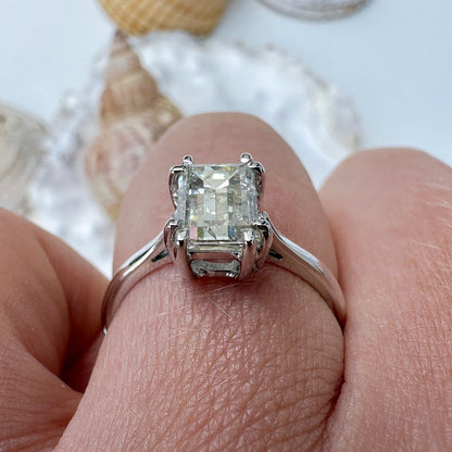 Vintage 1977 Emerald Cut Diamond Solitaire Engagement Ring