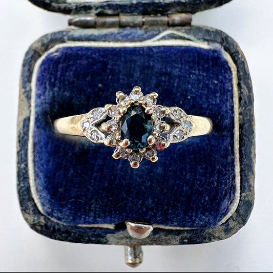 Vintage Oval Cut Sapphire & Diamond Cluster