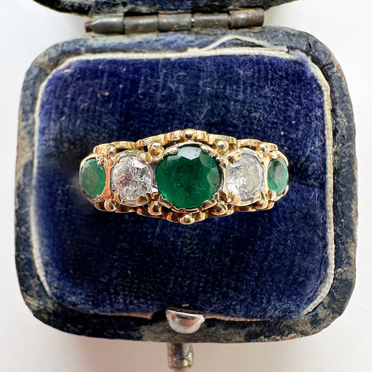 Vintage Emerald & Diamond Five Stone Ring