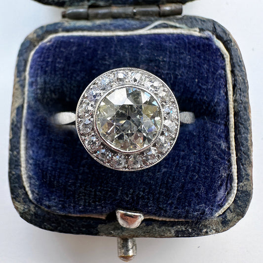 Platinum Vintage Champagne Diamond Cluster Ring